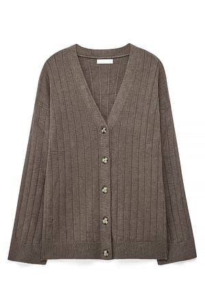 Taupe Rippstrick-Cardigan mit V-Ausschnitt