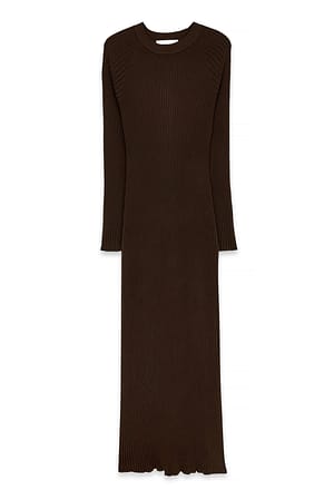 Brown Knitted Ribbed Maxi Dress