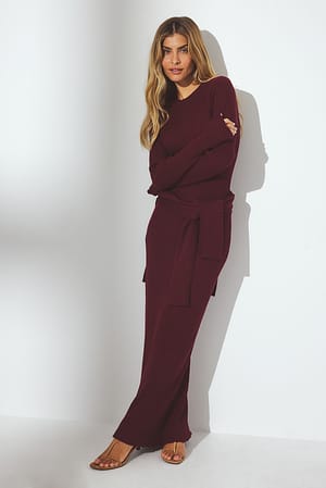 Burgundy Knitted Ribbed Maxi Dress