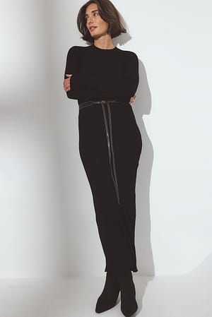 Black Knitted Ribbed Maxi Dress