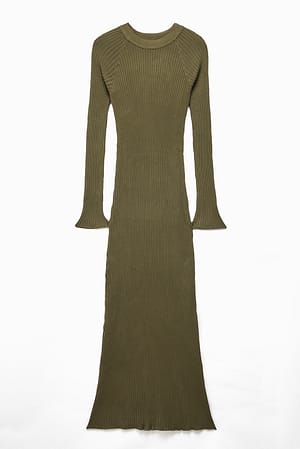 Dark Olive Ribbstickad maxiklänning