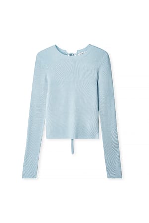 Dusty Blue Strikket topp med rund hals og sløyfedetaljer