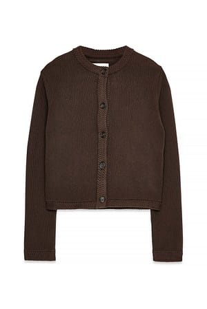 Dark Brown Knitted Round Neck Cardigan