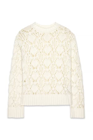 White Strikket genser med rund hals