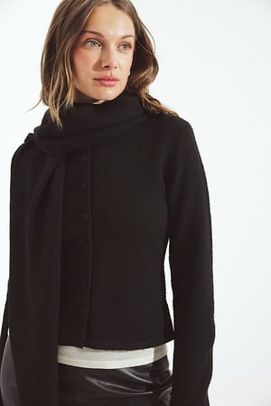 Black Gebreid vest met sjaaldetail