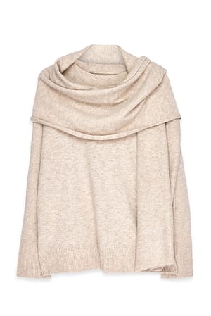 Beige Knitted Scarf Detail Sweater