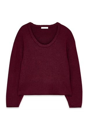 Burgundy Strikket trøje med rund halsudskæring