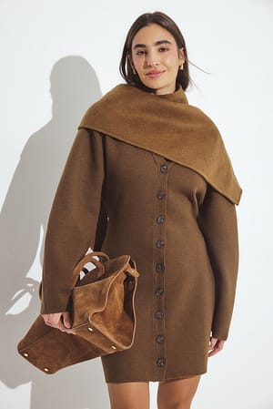 Brown Minivestido de punto con diseño escultural