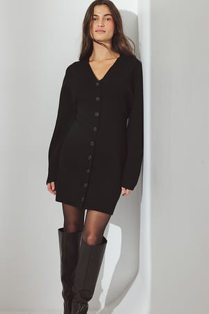 Black Minivestido de punto con diseño escultural