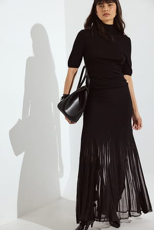 Black Gebreide Sheer Maxi Rok