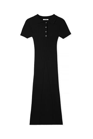 Black kurzärmeliges Strickkleid mit Knöpfen