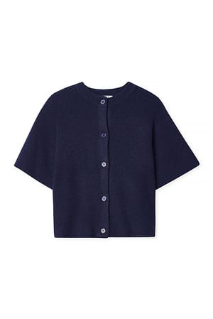 Navy Strikket cardigan med korte ærmer