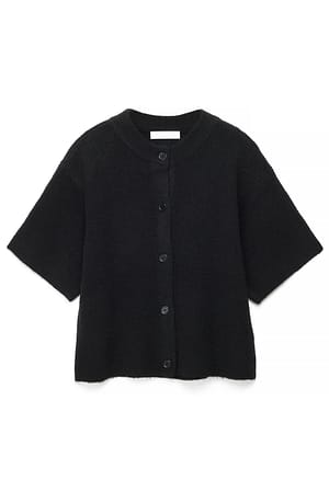 Black Strikket cardigan med korte ærmer