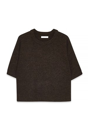Brown Knitted Short Sleeve Sweater