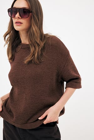 Brown Jersey de punto de manga corta
