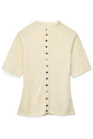 Offwhite Kortärmad stickad topp