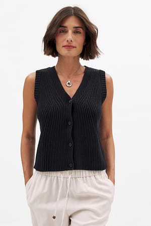 Black ärmelloses Strickoberteil