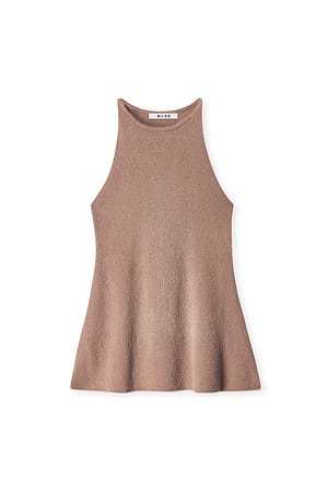 Taupe Knitted Sleeveless Slit Top