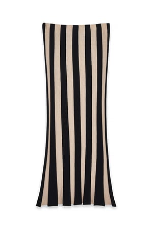 Beige Stripe Midirock mit Strickstreifen