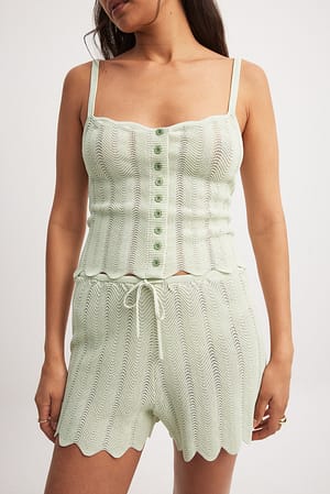Light Green Gebreide korte broek met wervelpatroon