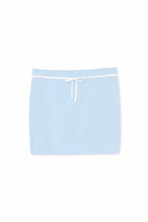 Light Blue Strikket miniskjørt med knytedetaljer