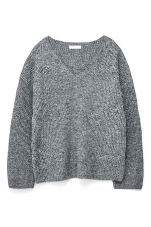 Grey Knitted V-Neck Sweater