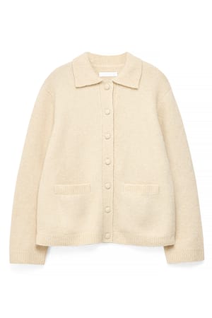 Cream Knitted Wool Blend Cardigan