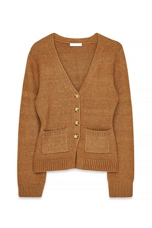 Camel Knitted Wool Blend Fitted Cardigan