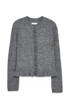 Grey Knitted Wool Blend Flounce Cardigan