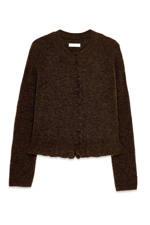 Brown Knitted Wool Blend Flounce Cardigan