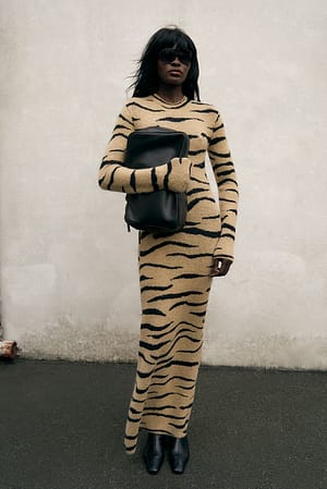 Zebra Knitted Wool Blend Maxi Dress
