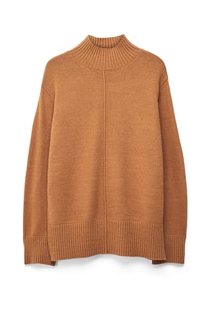 Camel Pullover aus Strick aus Wollmischung mit Nahtdetail