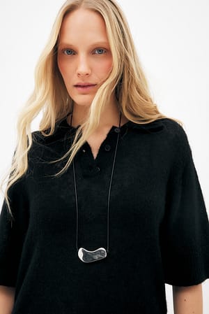 Black Knitted Wool Blend Short Sleeve Top