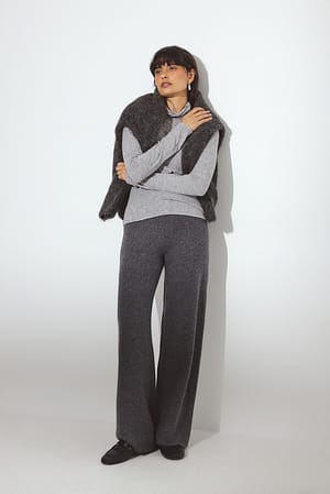 Grey Melange Gebreide broek van wolmix