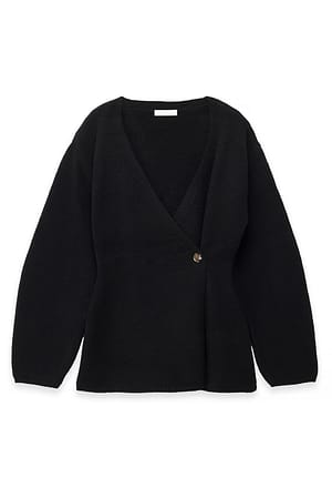 Black Cardigan aus Wollmischung mit Wickeloptik