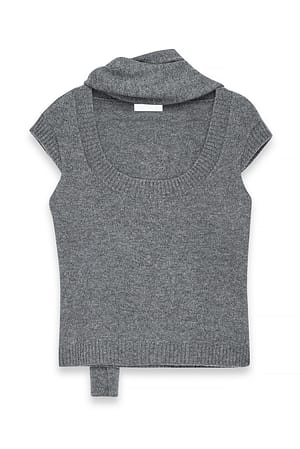 Dark Grey Strikket top i uld med tørklædedetalje