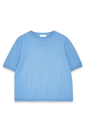 Blue Kortærmet top i strikket uld