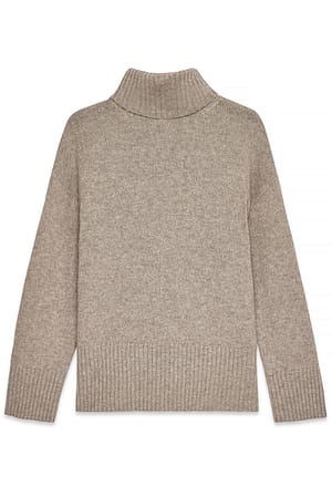 Beige Knitted Wool Turtleneck Sweater