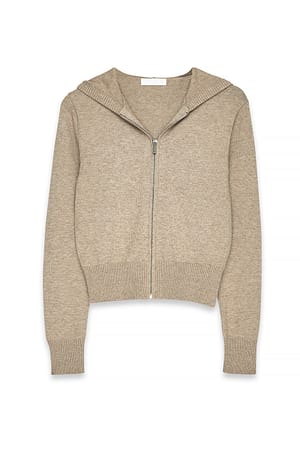 Beige Melange Strikket trøje med lynlås