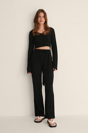 Black Knot Detail Rib Pants