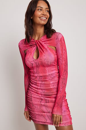 Pink Snake Minikjole med knytedetaljer