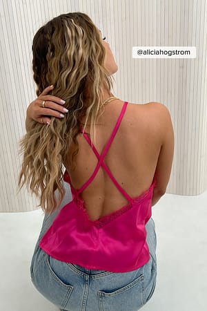 Fuchsia Gerecycleerd top met kanten rug