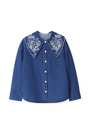 Dark Blue Skjorte i denim med blondedetalje