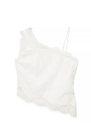 White Lace Detail Linen Blend Top