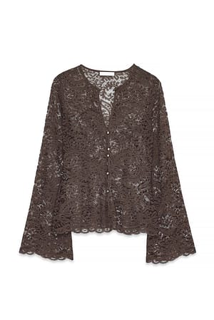 Brown Bluse mit V-Ausschnitt und Spitze