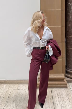 Burgundy Tailored Mid Waist Suit Pants