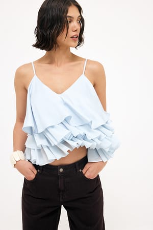 Light Blue Camiseta interior de volantes superpuesta
