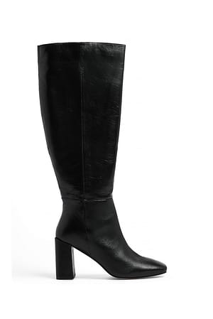 Black Leather Knee High Boots