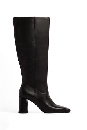 Black Leather Shaft Boots