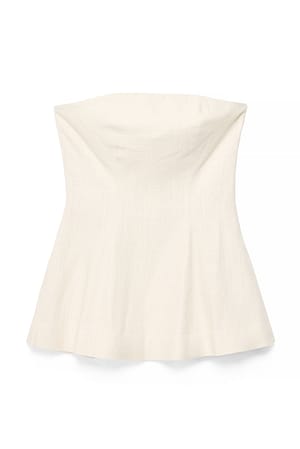 Beige Linen Blend Bandeau Top
